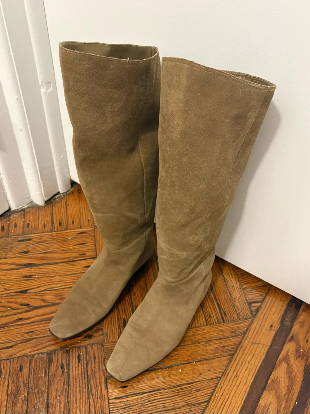 Mango Tall Suede Knee High Boots in sand